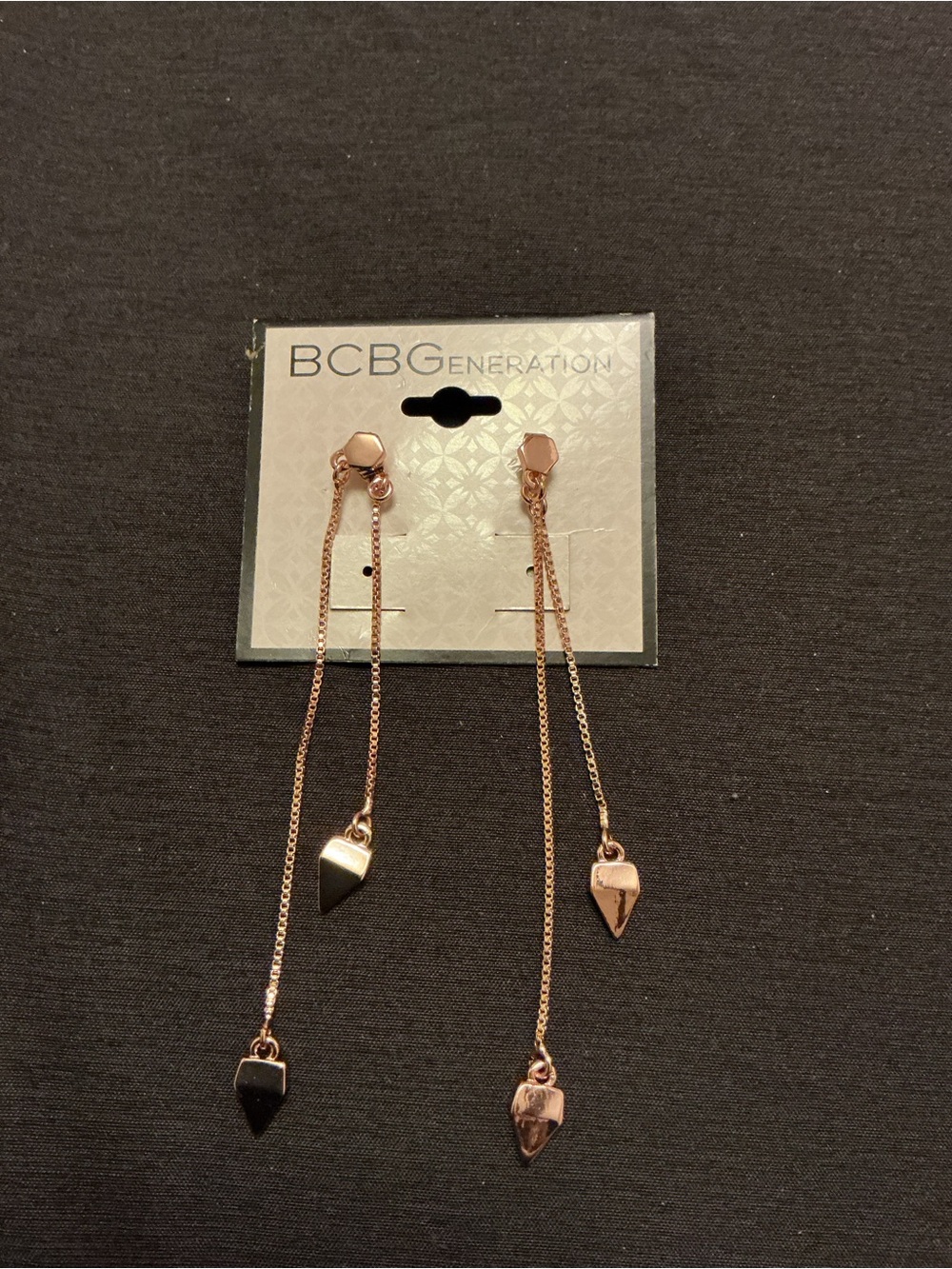 BCBGeneration Rose Gold Double Chain Drop Earrings with Geometric Charms